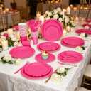 200Pcs Hot Pink Party Plates and Napkins, 9’’ Disposable Scalloped Hot Pink Paper Plates and 7’’ Hot Pink Dessert Plates Cups Napkins Forks Party Supplies for Birthday Party Decorations, Serves 40