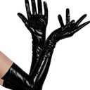 Bencailor Women Long Gloves Patent Leather Gloves for Costume Photoshoot (Small/Medium, Black)