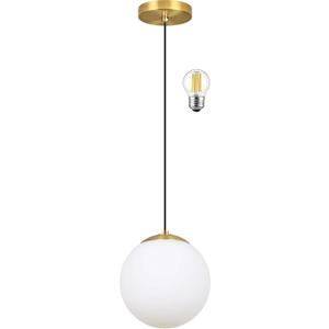 KoKo&Yukina 6-inch mini Modern Globe Pendant Light Opal Glass with Brass Finish Contemporary Mid Century Adjustable Hanging Light Fixture Mid Century Pendant Light for Living Room Bedroom Kitchen