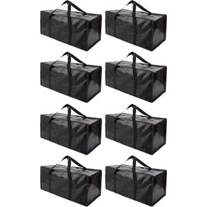 Extra Large Moving Bags with Zippers & Carrying Handles, Heavy-Duty Storage Tote for Space Saving Moving Storage, Fold Flat, Alternative to Box and Bin - 8 Pack, Black