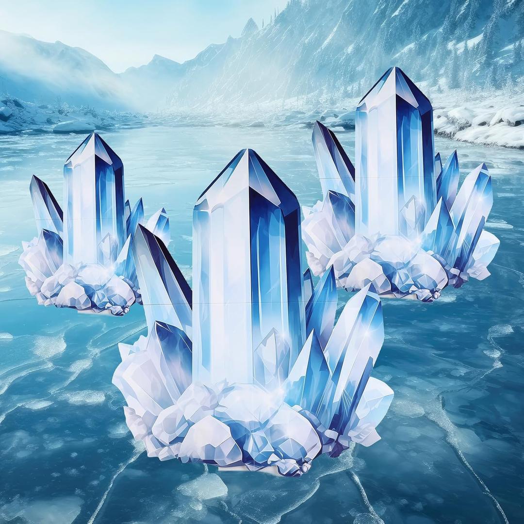 Thyle 3 Pcs Large Winter Ice Crystal Cardboard 24" 35" 39" Ice Birthday Party Decorations Life Size Snowy Standup Wonderland Prom Backdrop Photo Prop for Winter Birthday Party Supplies
