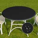 Romanstile Round Vinyl Tablecloth, 100% Waterproof Elastic Fitted Table Covers for 36"- 44" Tables, Wipeable Flannel Backed Plastic Table Cloths for Picnic, Camping, Outdoor - Black
