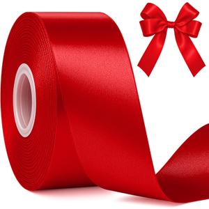 Fullive Red Ribbon 1 1/2 Inch, 30 Yards Red Ribbon for Gift Wrapping, Polyester Satin Valentines Ribbon for Wedding Valentines Day Decorations DIY Bows Wrapping Bouquet Floral Arrangements