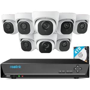 REOLINK 4K Security Camera System Wired, 8pcs H.265 Dome 4K PoE Cameras for Home Security Outdoors, Smart Person Vehicle Detection, 16CH NVR with 4TB HDD for 24-7 Recording, RLK16-800D8