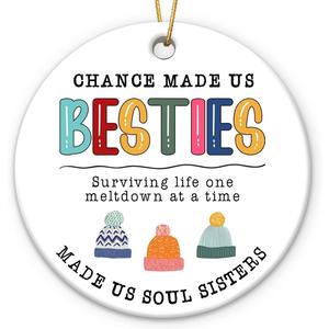 3 x Friend Ornaments for Women 2025 - Soul Sister Gifts for Women, Meaningful Xmas Gifts for Friends BFF Bestie, Chance Made Us Besties Friendship Ornament, Cute Christmas Tree Decorations