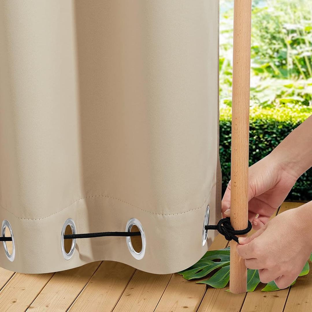 NICETOWN 2 Panels Weighted Blackout Cabana Curtains Outdoor Patio, W52 x L84 Windproof Top & Bottom Grommet & Back Tab, Thermal Heavyweight Drapes Keep Privacy for Yard/Porch, Biscotti Beige