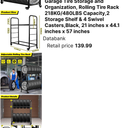 Togarhow Tire Rack, 56 x 44 x 20 Inches Garage Tire Storage and Organization, Rolling Tire Rack 218KG/480LBS Capacity,2 Storage Shelf & 4 Swivel Casters,Black