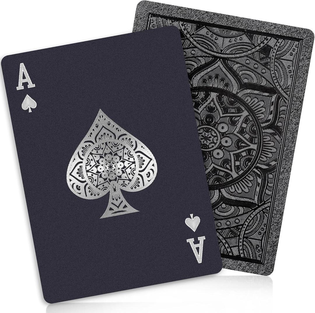 Playing Cards, Plastic Playing Cards, Deck of Cards, Waterproof Poker Cards, Black Standard Playing Card for Adults, Cool Premium Poker Card Set for Gift Camping Beach Pool Party Table Games (1 Pack)