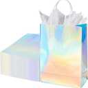 Ronvir 30 Pcs Medium Iridescent Glossy Gift Bags with Handles Bulk,8x4x10 inch Non Woven Holographic Reusable Party Favor Bags for Birthday, Christmas, Goodie,Wedding, Holiday,Employee Appreciation