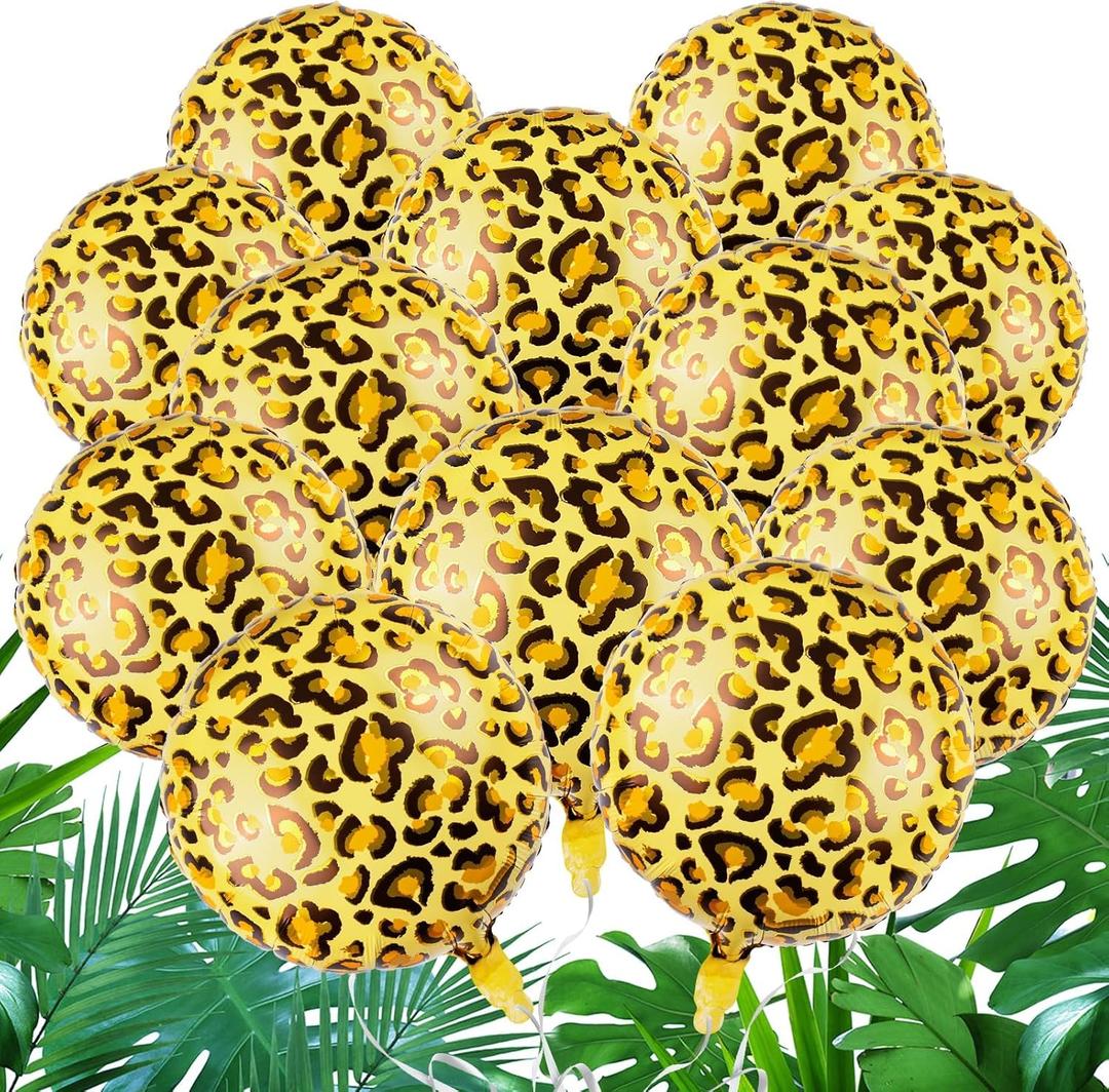 12 Pcs 18 inch Leopard Print Aluminum Foil Balloons Animal Balloons Jungle Balloon Wildlife Print Balloon for Zoo Themed Jungle Safari Themed Birthday Decorations (Leopard Print)