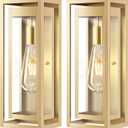 15" Large Gold Outdoor Light Fixture Wall Mount, 2 Pack Waterproof Outdoor Sconces, Modern Wall Lights with Clear Glass Shade for Front Door, Porch, Garage