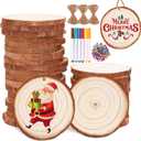 Max Fun Natural Wood Slices 30PCS 3.1-3.5'' Crafts DIY Wooden Christmas Ornaments Unfinished Predrilled Round Wood Circles for Arts and Crafts Centerpieces Holiday Hanging Decorations