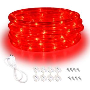 Red LED Lights, 16ft Rope Lights, Flexible and Connectable Strip Lighting, Waterproof for Indoor Outdoor Use, 360 Beam Angle, High Brightness for Home Christmas Thanksgiving Halloween