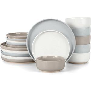 LIANYU Dinnerware Set for 6, 18PCS Dining Plates and Bowls Dishes for Kitchen Dining, Ceramic Dinner Set, Scratch Resistant & Dishwasher Safe, Assorted Colors