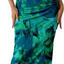PRETTYGARDEN Women's Summer Wedding Guest Dress Strapless Tube Top Maxi Bodycon Long Floral Mesh Beach Vacation Party Dresses (Medium, Green Big Floral)