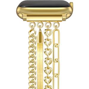 Newlibery Chain Bracelet Band Women Compatible with Apple Watch 42mm(S1/2/3) 44mm 45mm 46mm 49mm Adjustable Fashion Slim Jewelry Strap for iWatch Series 11/10/9/8/7/6/5/4/SE 3/2/1/Ultra1 2 3 Gold A