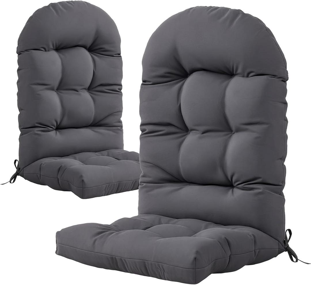 Aoxun Adirondack Chair Cushion, Indoor/Outdoor Rocking Chair Cushion with Ties, Thickened High Back Patio Chair Cushions with High Elasticity PP Cotton Water-Resistant, 2-Pack, Grey