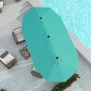 15FT Large Patio Umbrella with Base Included, Double Sided Outdoor Market Umbrella with Flexible Fiberglass Ribs, UV-Blocking Extra Large Umbrella for Garden, Pool, Deck, Turquoise Blue, Windproof Fiberglass