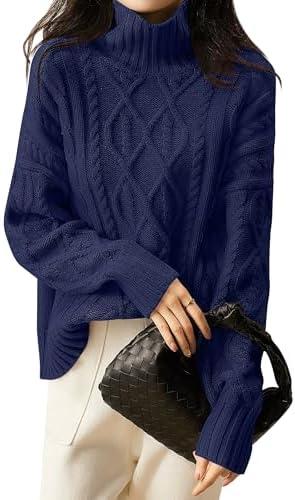 ANRABESS Sweaters for Women Oversized Long Sleeve Turtleneck Cable Knit Casual Loose Pullover Tops 2025 Fall Trendy Outfits S