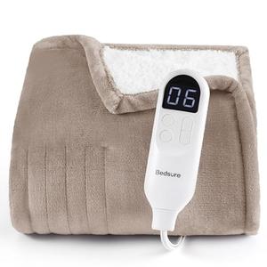 Bedsure Heated Blanket Throw Blanket - Fast Heating Electric Blanket, Soft Flannel Throw with 6 Time Settings(Up to 10H), 6 Heating Settings, Gifts for Grandma Grandpa Seniors (50"x60", Taupe)
