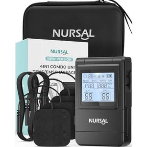 NURSAL Tens Unit Muscle Stimulator, 4 in 1 TENS EMS Machine with 25 Modes Include DIY, 40 Intensities Electric Massager for Shoulder, Back Pain Relief, TENS Pads, A Carry Case