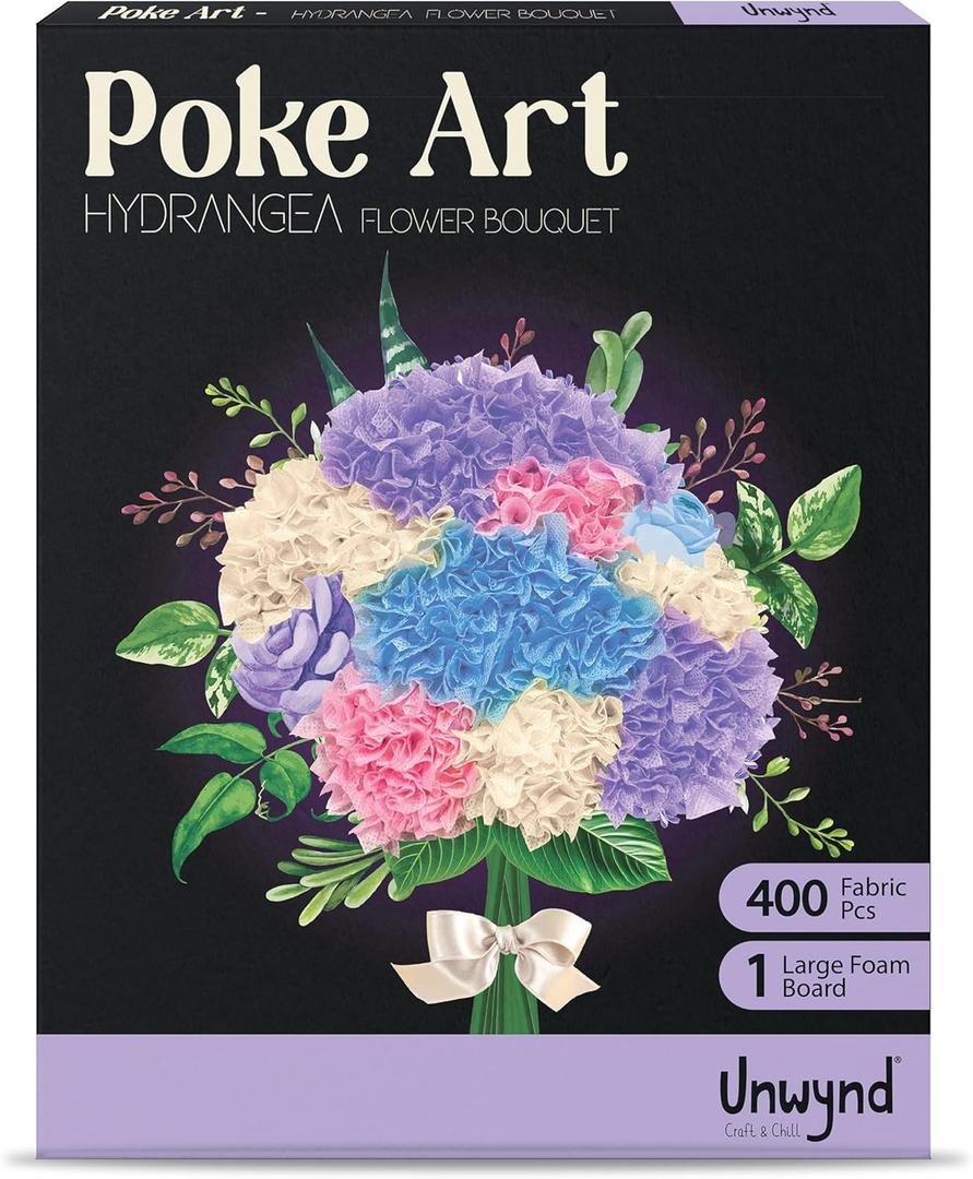 Unwynd Poke Art Flower Bouquet, Mess-Free Arts and Crafts for Adults, Teen Craft Kits, Mother's Day Flowers, Gifts for Mother, Women and Men (Hydrangea)