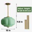 Green Milk Glass Pendant Light, Milk Glass Ceiling Light Fixture, Semi Flush Mount Pendant Light Vintage Schoolhouse Ceiling Light for Kitchen Island, Living Room, Dining Room, Bedroom (15 Inch)