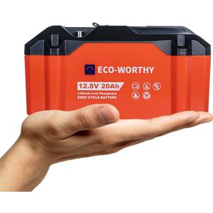 ECO-WORTHY Portable 12V Lithium Battery, 12.8V 20Ah Lithium Iron Phosphate DEEP CYCLE BATTERY, Built-in BMS, 4000+ Cycles, Perfect for Outdoor Camping Fishing RV Marine Trolling Motor Fishfinder