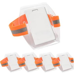 5 Pcs Arm Badge Holder Armband ID Card Wristband High Visibility PVC Identity Clip with Reflective Stripe Adjustable Strap for Ski Work Pass