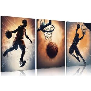 3pcs Basketball Canvas Wall Art Youth Basketball Room Wall Decor Pictures Basketball Posture Sports Posters Prints For Sports Teens Boys Man Cave Home Decor Prepare To Hang