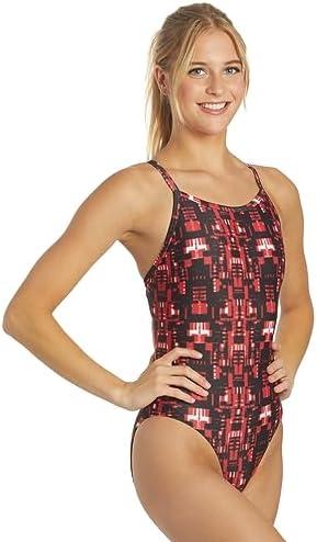 Thin Strap One Piece Swimsuit, Womens' & Girl's Competitive Swimwear, Training Fit, Quick Dry, UPF 50+ Size 32, Varsity Red