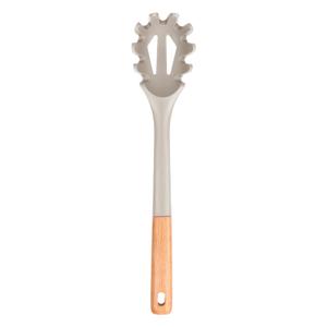 Silicone Pasta Fork, Kitchen Heat Resistant Noodle Spoon Server, BPA Free Spaghetti Strainer, 12.8 inch (Khaki)