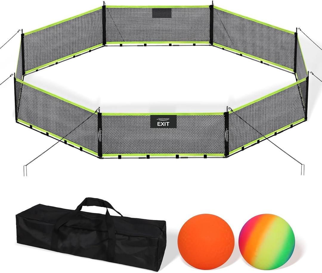 15ft Children Outdoors Gaga Ball Pit Suitable for Multiple Scenarios Such as Clubs, Outdoor Gatherings, and Backyards, Featuring a Portable Design, and Comes with a Storage Bag and Two Extra Balls.