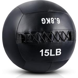 Lunmon Soft Wall Medicine Ball for Exercise Fitness Slam Weighted Med Ball with Non Slip Grip for Slamming Workout Strength Conditioning Core Training Lunge and Partner Toss, 15 lb
