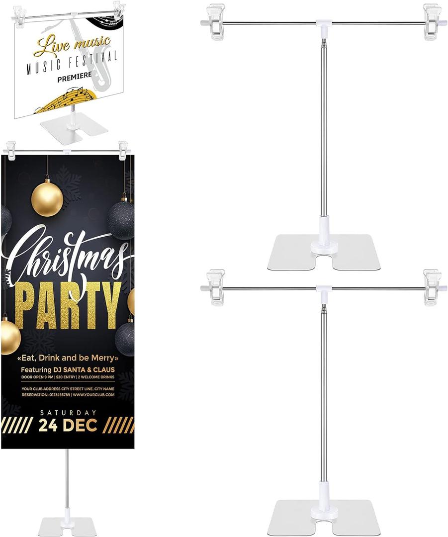 4 Pack Adjustable Metal Banner Holder Table Top Banner Display Poster Stand T Shaped Stand Desktop Business Poster Holder Advertising Display Sign for Indoor Outdoor Store Board