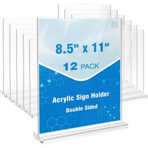 Comix Acrylic Sign Holder 8.5x11 Inches, 12 Pack Menu Flyer Holder | Clear Vertical Plastic Table Paper Stand, Double Sided Flyer Display Stand for Cafe, Restaurants, Store, Office, Wedding