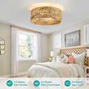 Rattan Ceiling Fans with Light and Remote, Boho Fandelier Ceiling Fan with Light Flush Mount Woven Farmhouse Caged Ceiling Fan for Bedroom Living Room Kitchen(Enclosed 6 Speeds)
