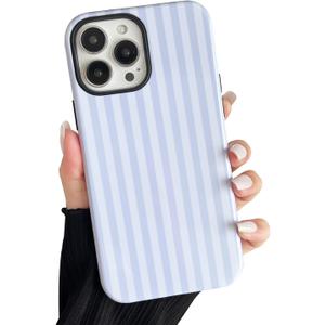 Compatible with iPhone 16 Pro Case, Cute Fashion Aesthetic Striped Pattern Cover for Women, Shockproof Soft TPU and Hard PC Protective Phone Case for iPhone 16 Pro 6.3"- White