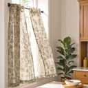 jinchan Small Window Curtains 36 Inch Linen Floral Curtain Set for Kitchen Bathroom Cafe Curtains Light Filtering Window Treatment Farmhouse Cottagecore Back Tab Drapes 2 Panels Taupe on Beige