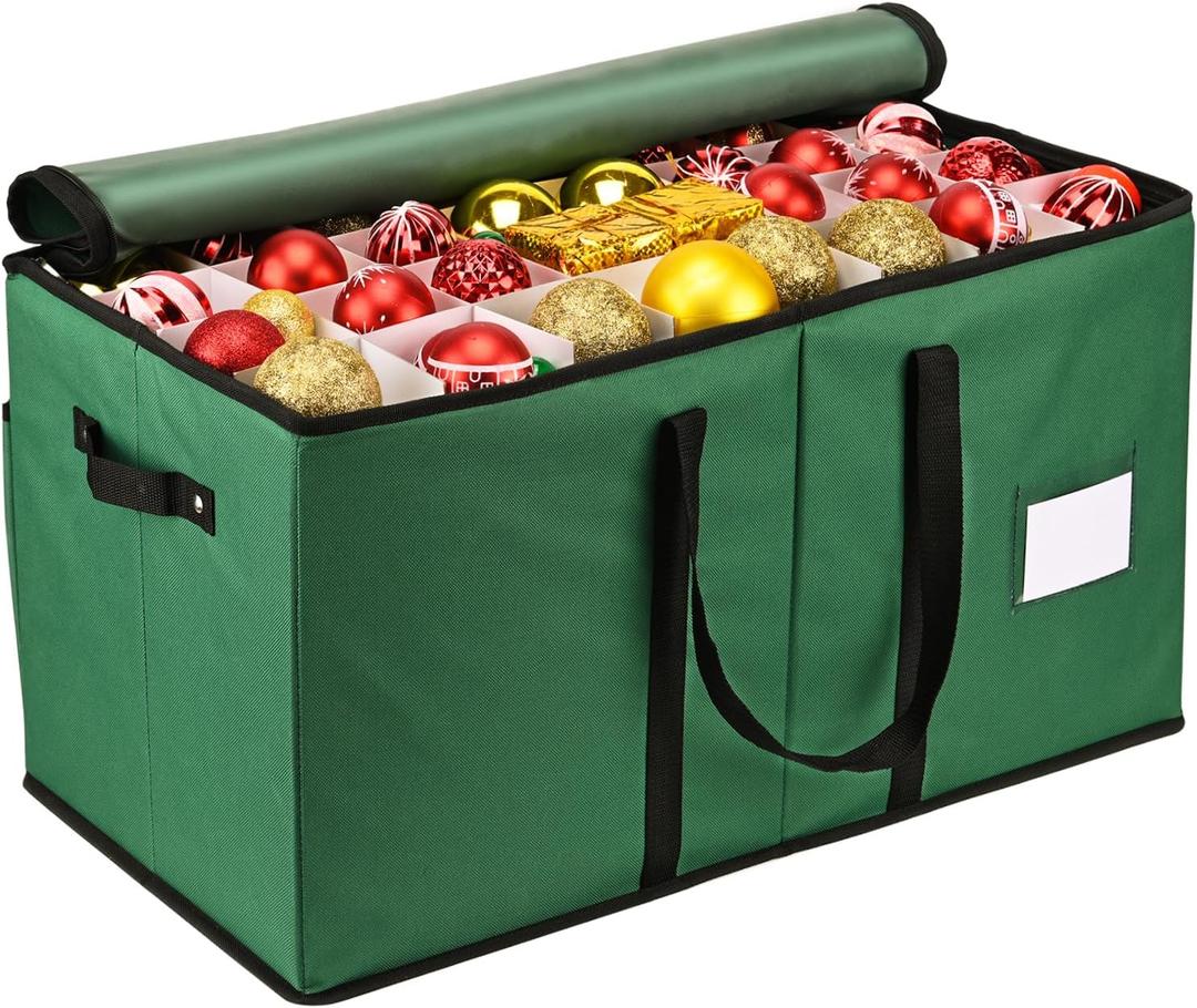 Mrrihand Christmas Ornament Storage Box, Ornament Storage Container with 8 TraysXmas Decoration Organizer Keeps 128 Holiday Ornaments 3Inch, Dual Zipper Closure, 600D TearProof（Green）