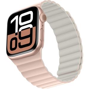 Bisikor Compatible with Apple Watch Band 49 46 45 44 42 41 40 38mm, Double Sided Wearable Silicone Magnetic Strap for iWatch Ultra SE Series 11 10 9 8 7 6 5 4 3 2 1 (38/40/41/42, Pink/Beige)