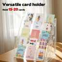 5 Tier Acrylic Card Display Stand(Tall Height), Clear Display Shelf Desktop for Trading Cards, Sports Cards, Greeting Card, Stickers & Brochures, Easy Clip-On Design