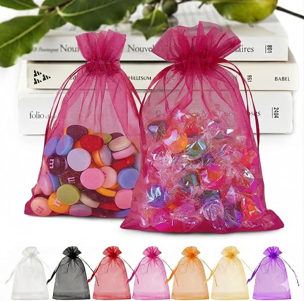 ANZNKU 100 Pack Assorted Colors Organza Bags, 5x7 Inch Mesh Bags Drawstring for Jewelry Candy Goodie, Small Mesh Gift Bag for Party Wedding Favors & Easter Gifts