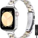 STIROLL Thin Replacement Band Compatible for Apple Watch 49mm 46mm 45mm 44mm 42mm(Series 3 2 1), Stainless Steel Metal Wristband Women Men for iWatch Ultra SE Series 10 9 8 7 6 5 4, Silver Gold