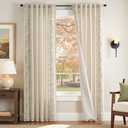 jinchan Winslow Lined Linen Curtains for Bedroom 84 Inches Linen Blended Embroidered Bordered Floral Curtains for Living Room Farmhouse Decor Window Treatments Sage on Beige Drapes 2 Panels