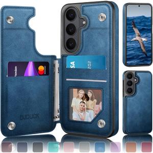 DJDUCK Designed for Samsung Galaxy S26 Case Wallet with Card Holder, [Magnetic Clasp Cover] [RFID Blocking Leather Protection] Shockproof Women Men Cases for Samsung S26 Bright Blue