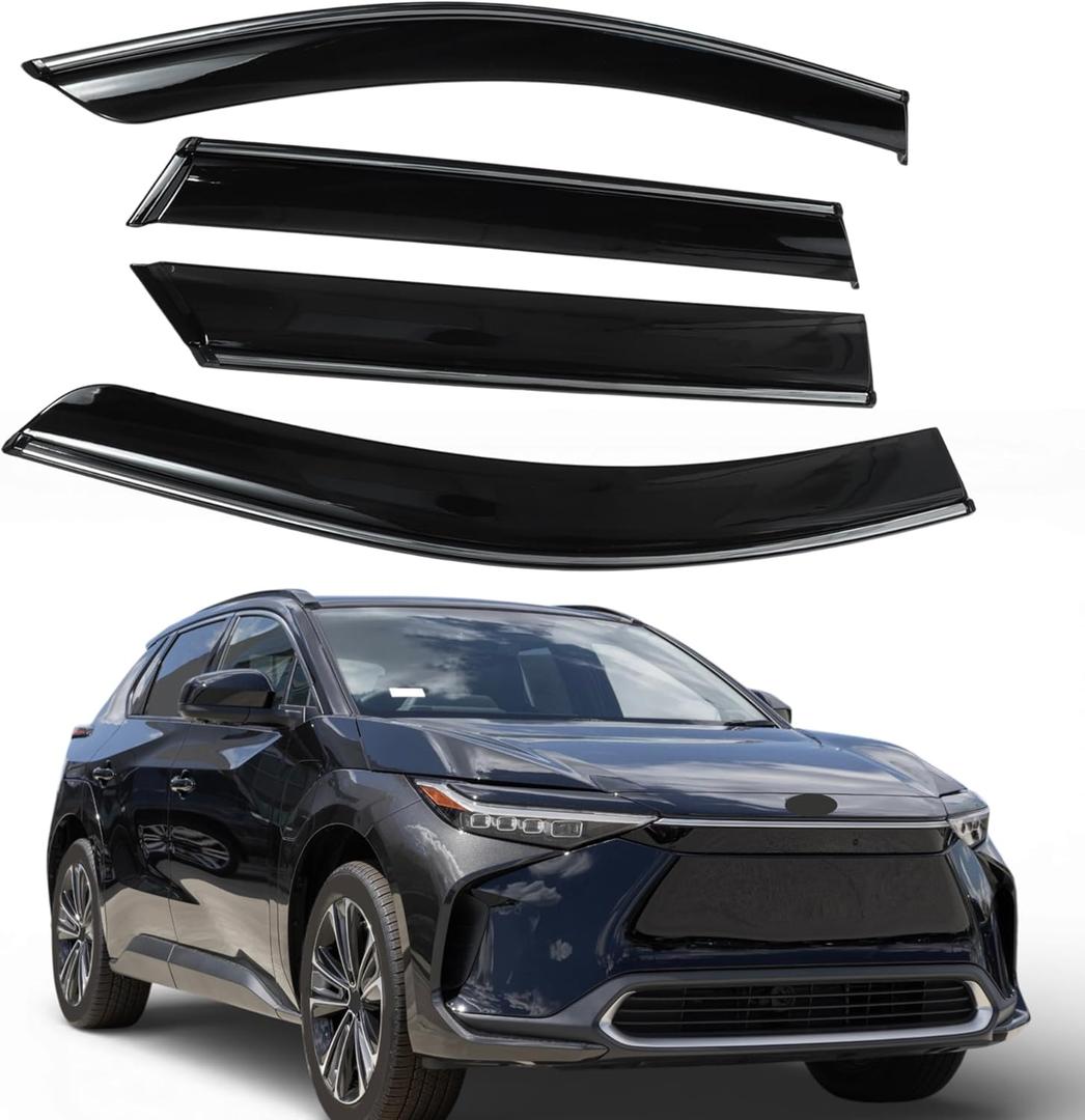 Window Deflectors for Toyota BZ4X 2023 2024 Vent Visors Black Rain Guards Reinforced Acrylic 4 Pcs