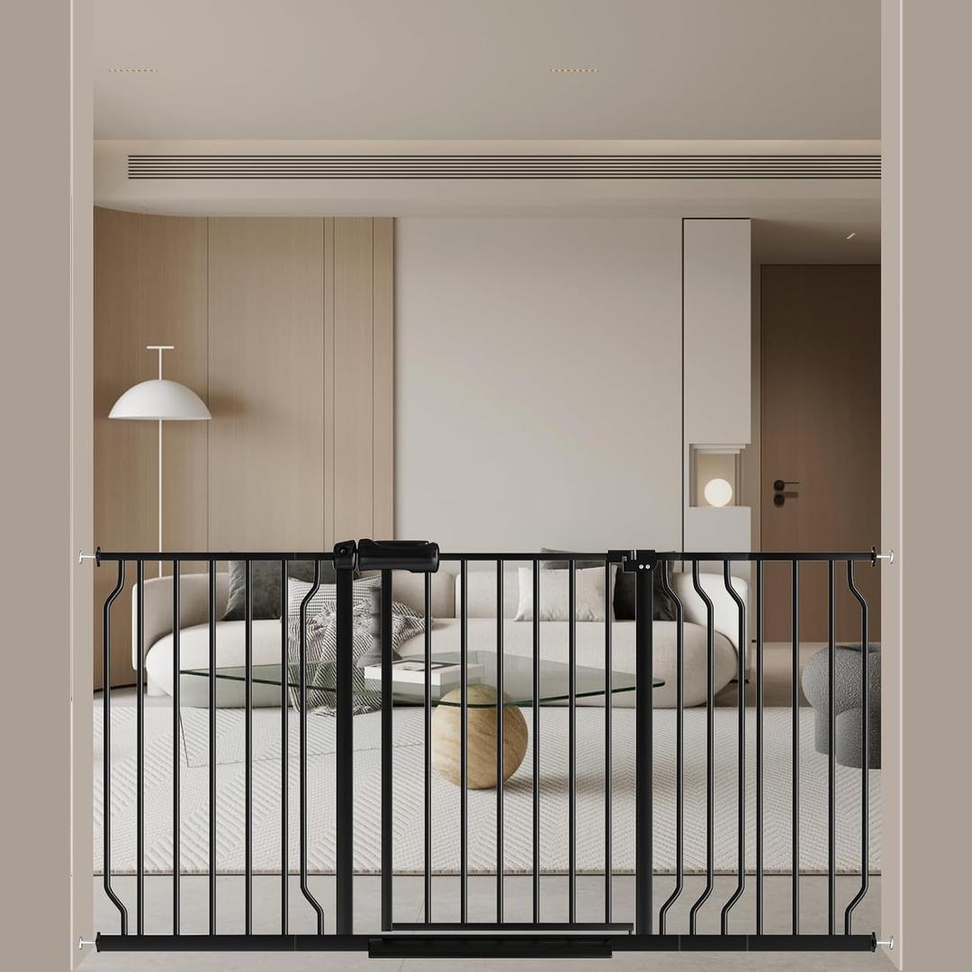 WAOWAO Baby Gate 52.76-62.2" Extra Wide Pressure Mounted Walk Through Swing Auto Close Safety Black Metal Toddler Kids Child Dog Pet Puppy for Stairs,Doorways,Kitchen (52.8-61.8"/134.11-156.97cm)