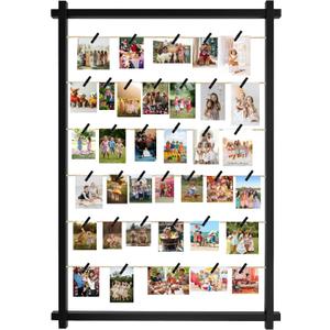 Collage Picture Frame,Photo Display Board with Clips,Hanging Pictures Frames Photos Wall Decor for Wedding Graduation Party Birthday Greeting Letter Christmas Cards Holder Organizer,39 inch(Black)