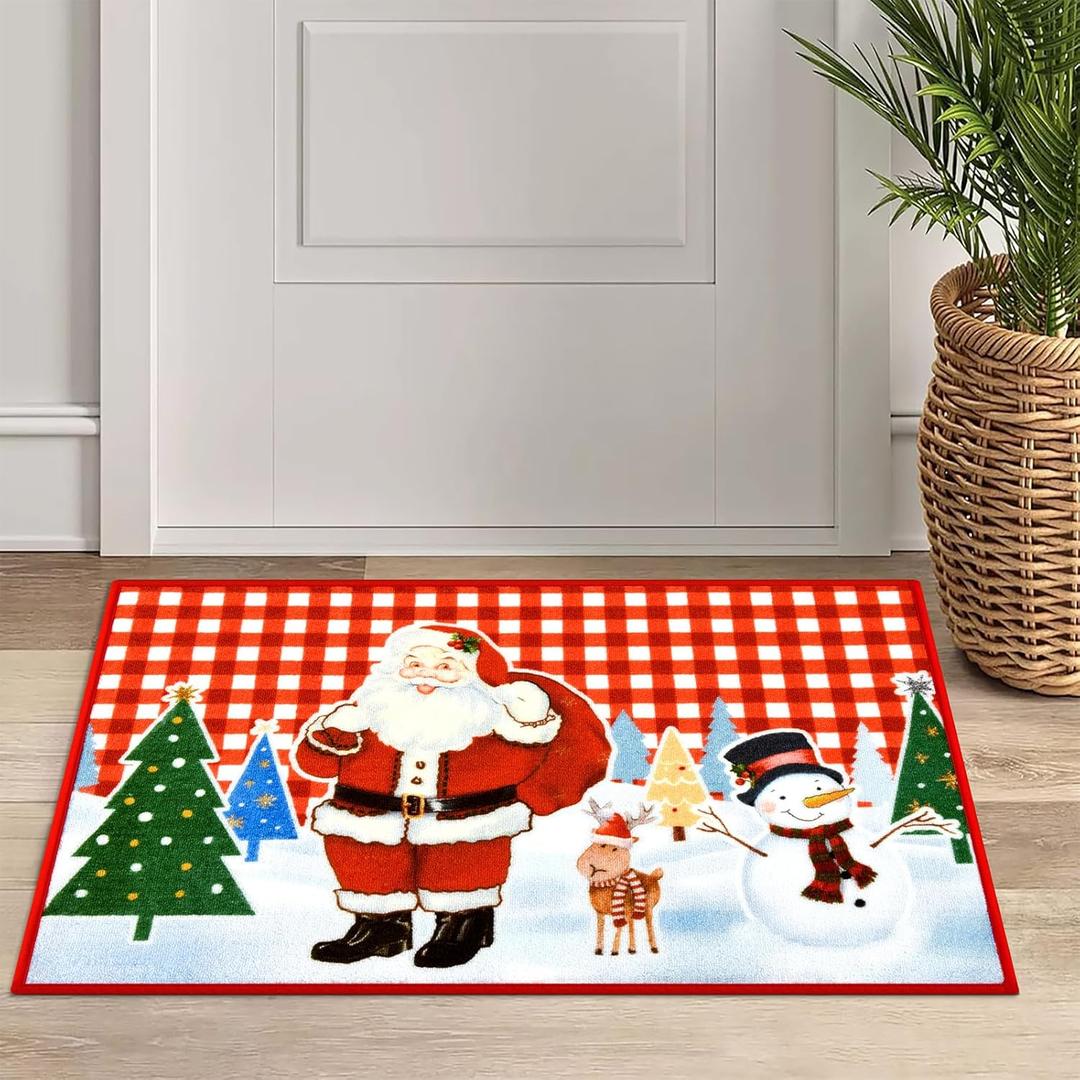 Christmas Door Mats Outside, Non-Slip Christmas Doormat, Decorative Christmas Front Door Mat, Washable Welcome Mat for Entryway, Porch, Decor, 2 x 3 Feet (Red Santa Claus)